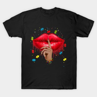 Autism Awareness T shirt Cute Lips Finger Puzzle Autism Mom T-Shirt